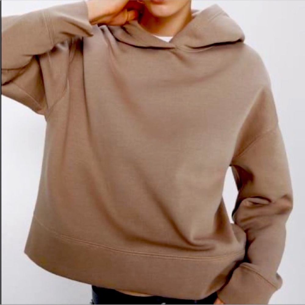 ZARA LIGHT BROWN CROP HOODIE SWEATSHIRT S